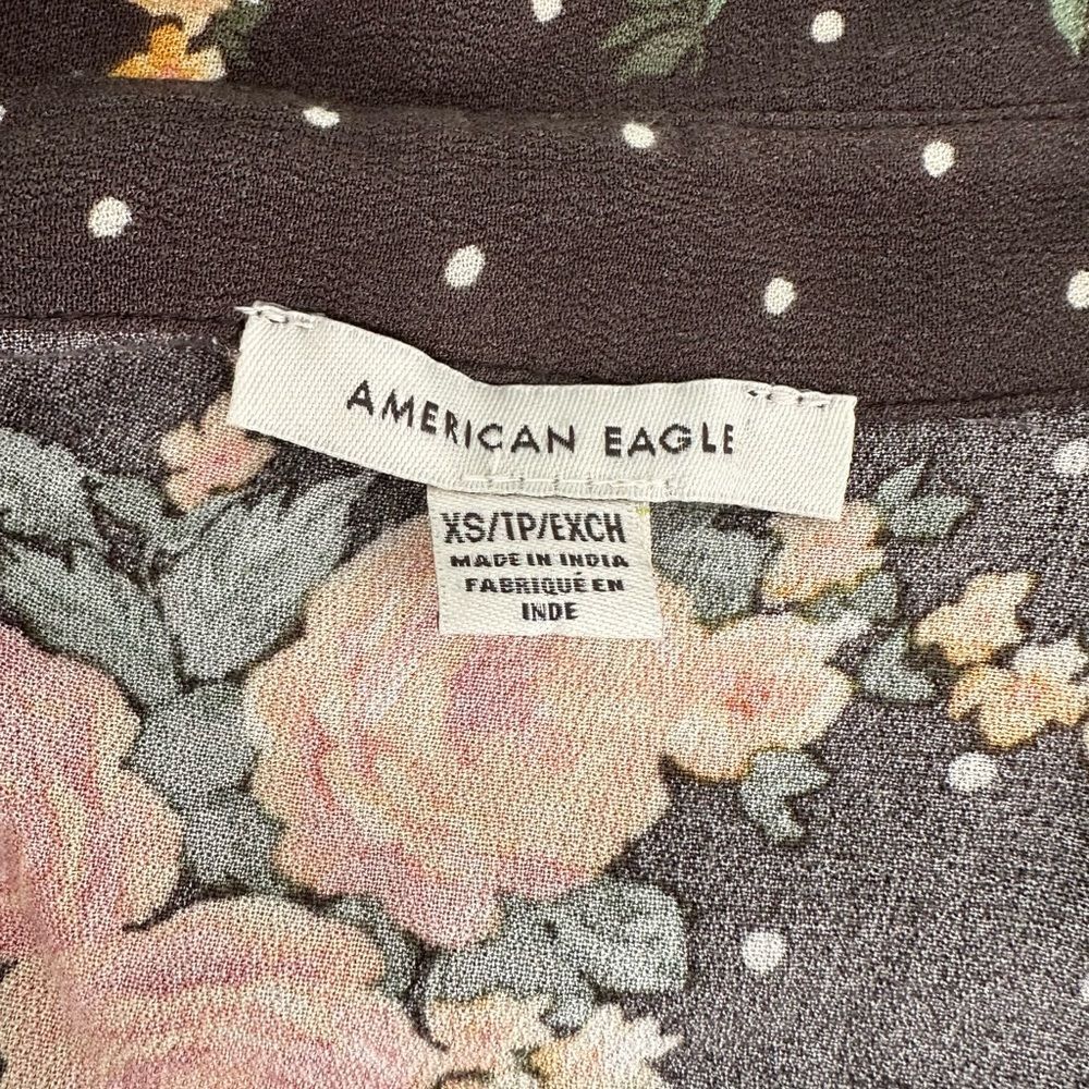 American Eagle AE Floral Polka Dot Puff Sleeve Grey Shirt Dress size XS - Picture 8 of 9